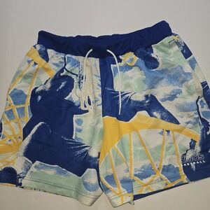 Adidas Basketball Shorts Mens Large Blue Yellow Graphic Mesh 7 Inch Inseam L7